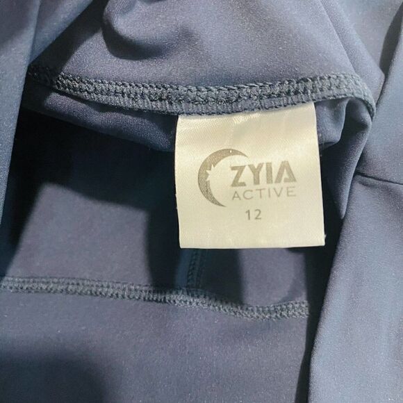 Zyia Active High Rise Activewear Leggings M NWOT Navy white red stripe - Picture 2 of 6